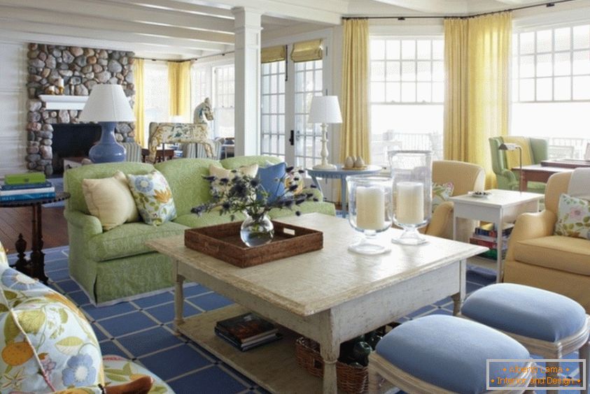 A nappali belseje finoman pasztell színekben