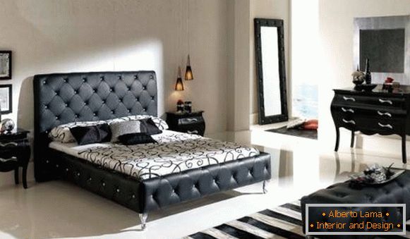 Hálószobai design fekete bútorokkal