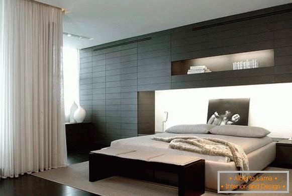 Hálószobai design modern stílusban, fekete elemekkel