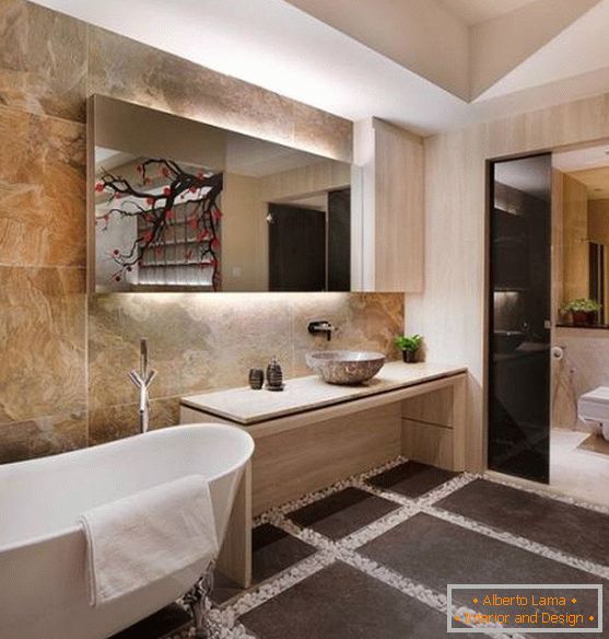 Minimalista design egy fürdőszoba ázsiai stílusban