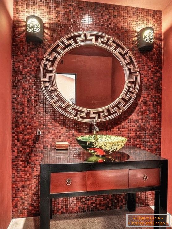Piros színű fürdőszoba kínai stílusban