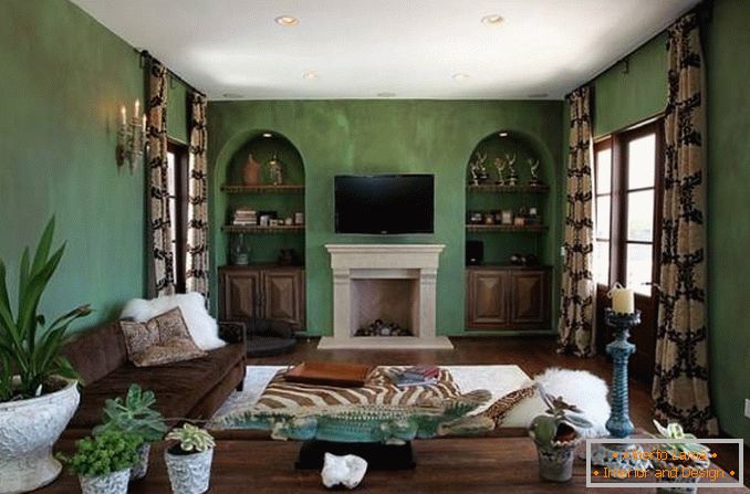 Zöld és barna színű nappali