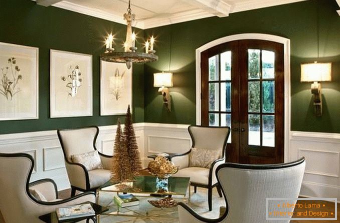 A nappali kialakítása zöld és fehér