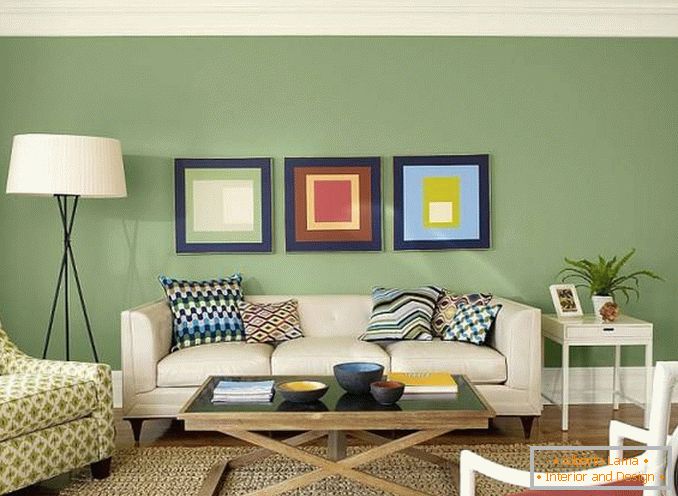Zöld tapéta a modern nappaliban