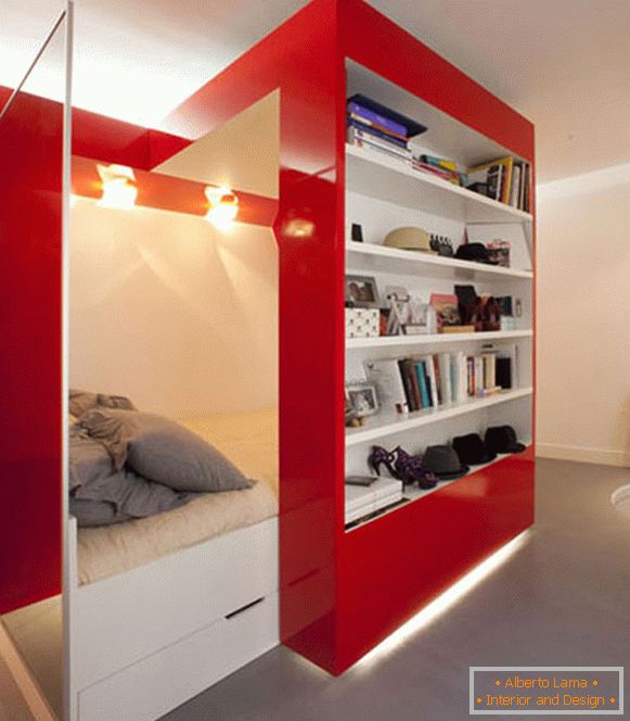 Design lakások fehér, piros és szürke színben