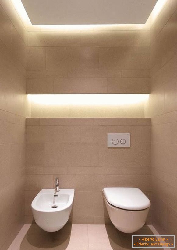 Stílusos WC kialakítás beépített lámpákkal