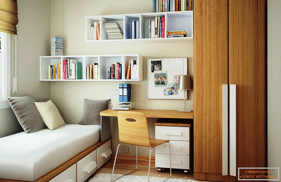 Egyszobás lakás tervezése egy hálószobában egy tanulmányban