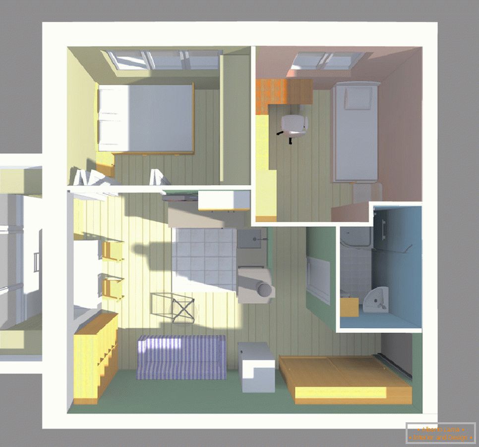 Egyszobás, egy hálószobás lakás átalakítása egy hálószobával и детской