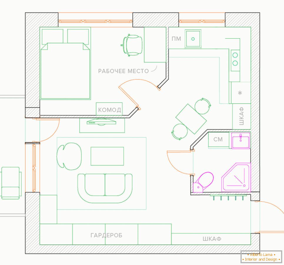 Egyszobás, egy hálószobás lakás átalakítása egy hálószobával