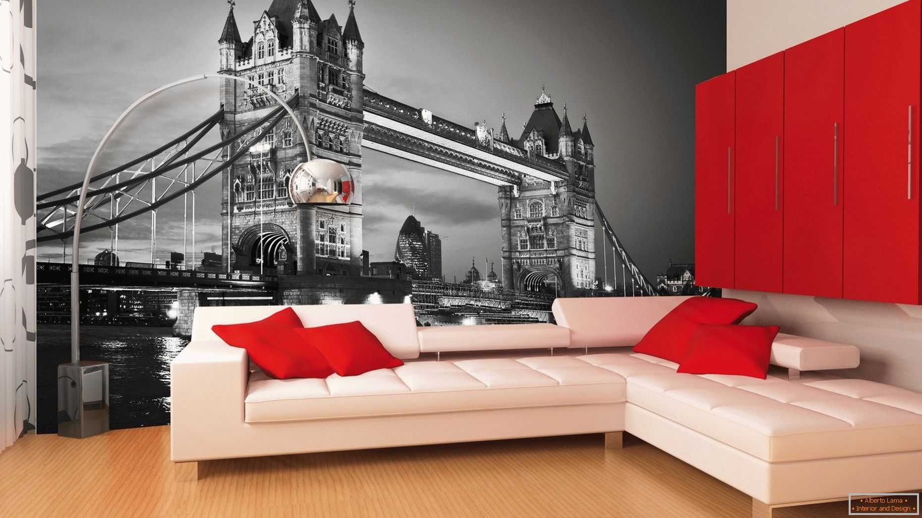 3d háttérkép egy londoni táj a nappaliban