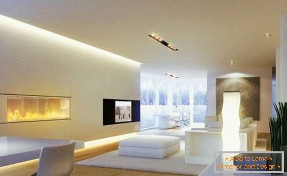 Vízszintes falvilágítás az ultramodern nappaliban
