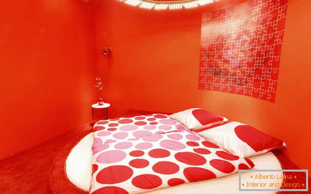 Páratlan hálószoba design világos piros