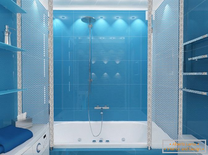 Kék árnyalatú luxus fürdő design
