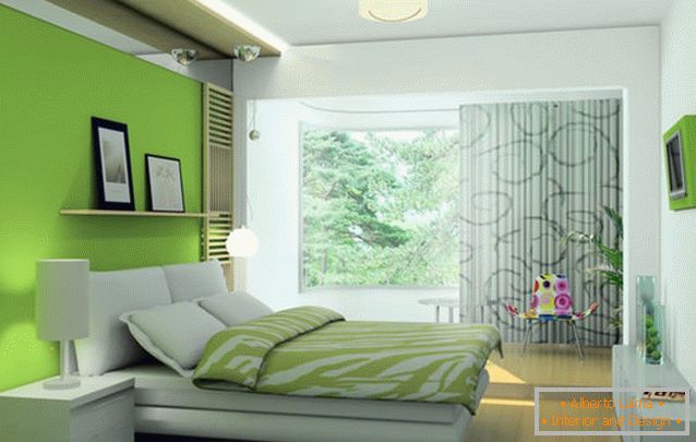 Hálószobai dekoráció világoszöld színben