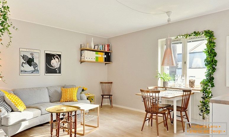 Svédországban egy kis lakás nappalija
