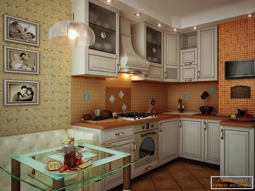 Példa egy kis konyha belső kialakítására a fotón