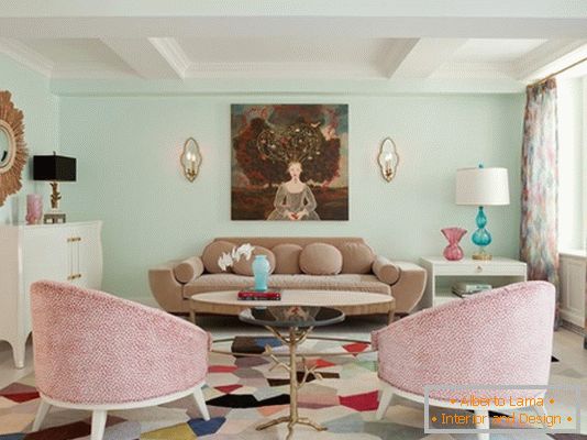 Pasztell színek a nappali tervezésében