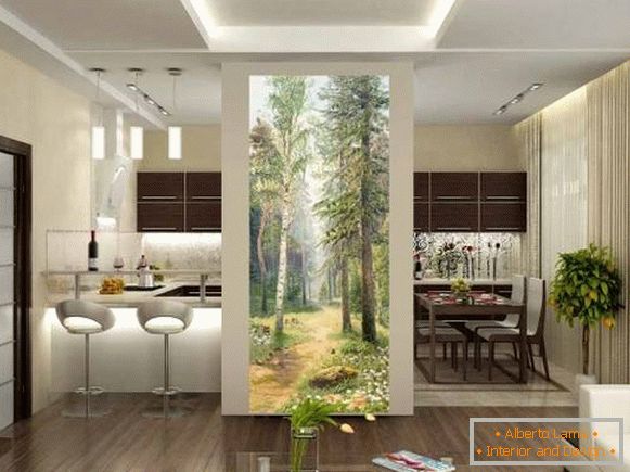 Gyönyörű tapéták a konyha belsejében - erdő, természet