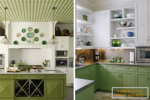 Fehér zöld konyha - fotótervezés a belső térben