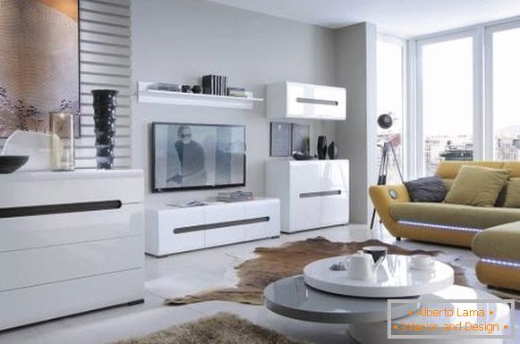 Fehér moduláris nappali bútor modern stílusban
