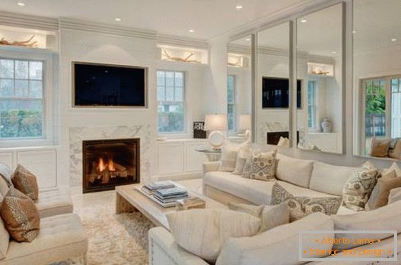 Fehér bútorok a nappaliban - az elegáns belső tér képe