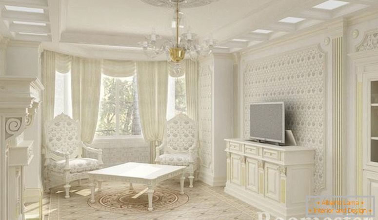 Belső stílus Empire stílusban, fehér bútorokkal