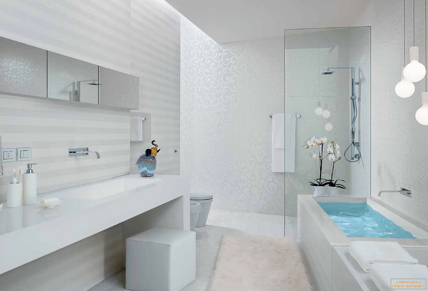 Fürdőszoba fehér padlóval