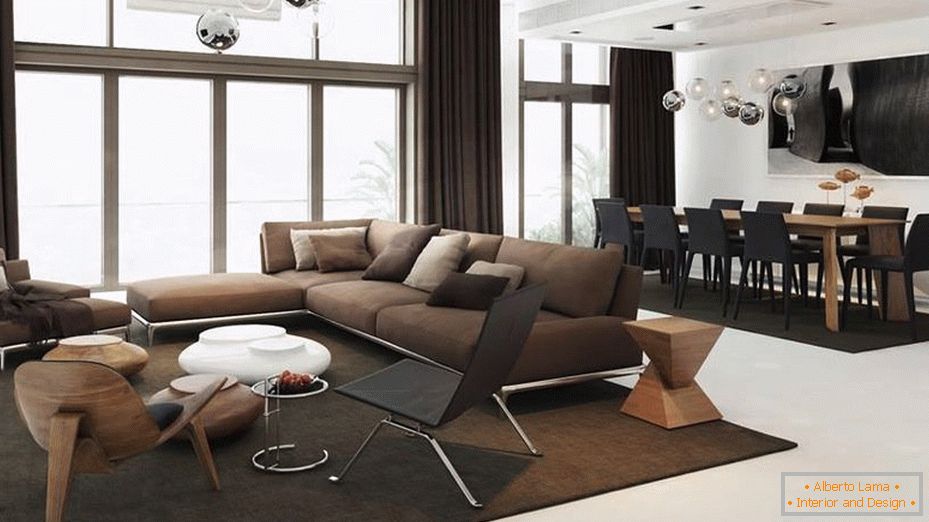 A nappali fekete és barna dekorációja