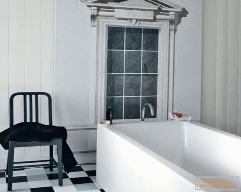 black-and-white-traditional-interior-fürdőkádroom-design-white-corian-square-fürdőkádtub-black-and-white-floor-tile-vintage-plastic-stool-white-wood-frame-window-black-and-white-fürdőkádroom-ideas-interior-fürdőkád