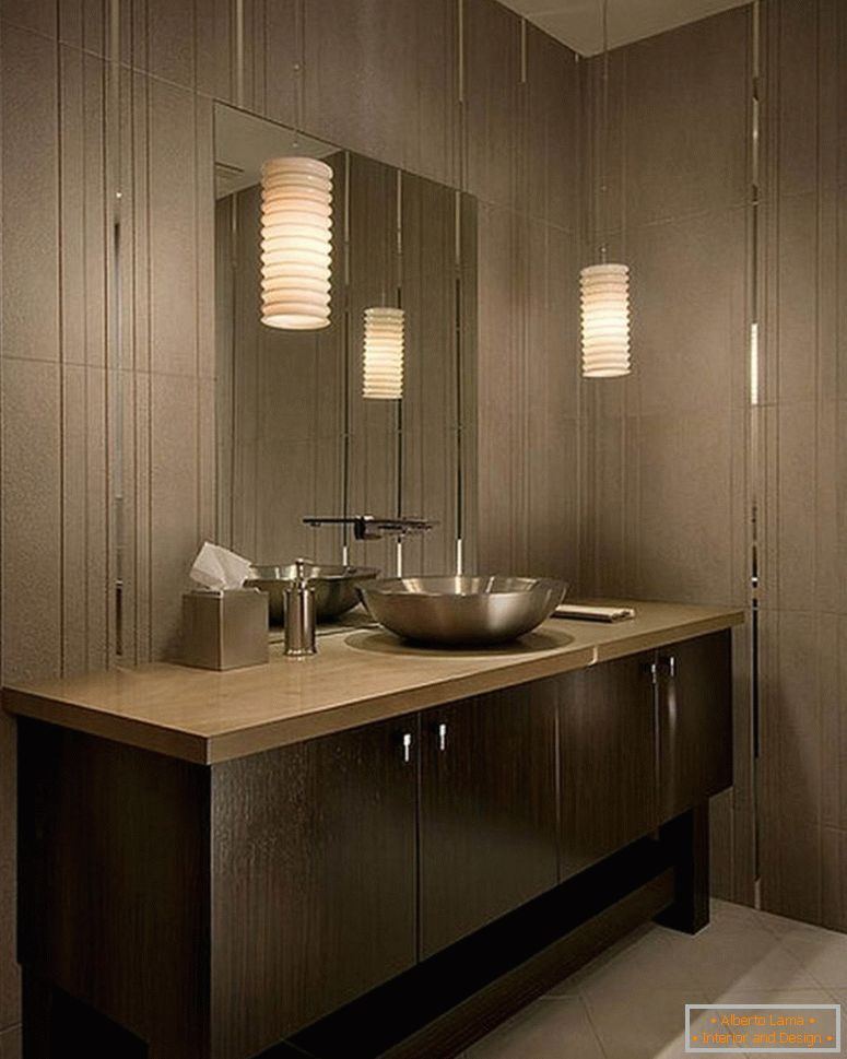 fürdőszoba-hot-picture-of-bézs-fürdőszoba-dekoráció-using-fehér-henger-kaptár-fürdőszoba-medál-lámpaernyő beleértve-halványszürke-csempe-fürdőszoba-fal-és kerek rozsdamentes acél- fürdőszoba-edény-mosogató-Entra