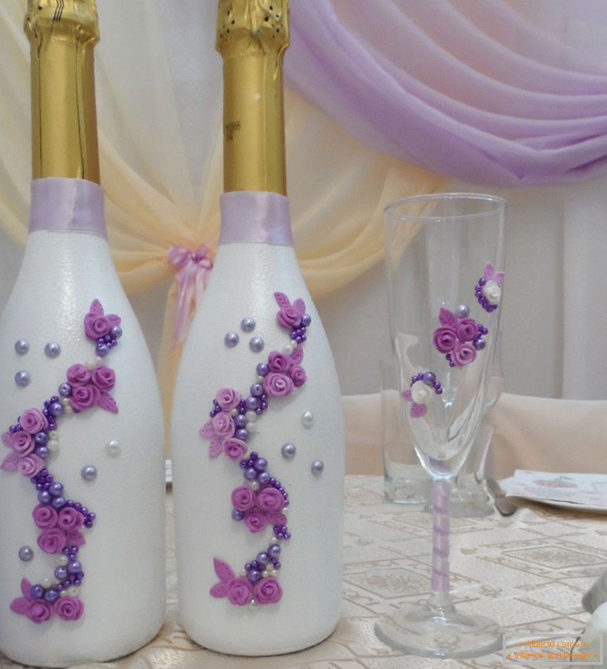 Polimer agyagból készült virágok на свадебных бутылках