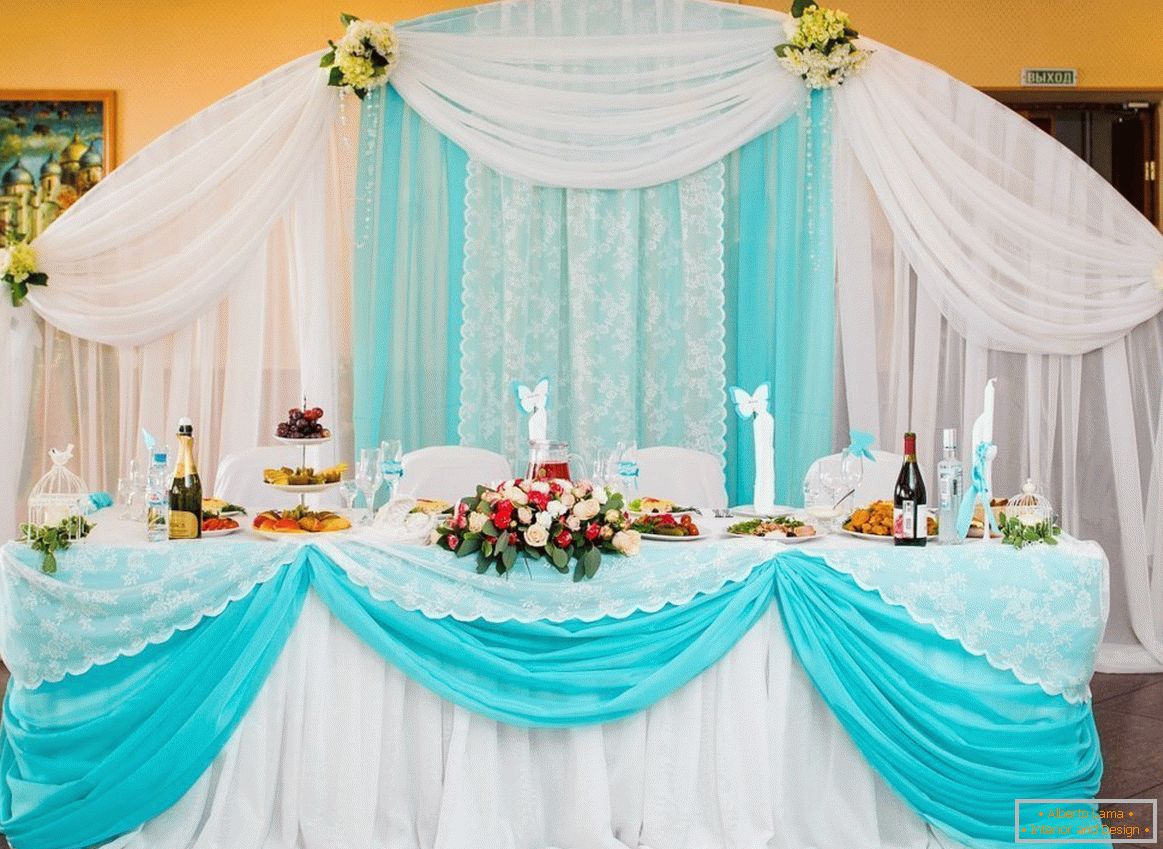 Türkiz szín az esküvői terem díszítésében