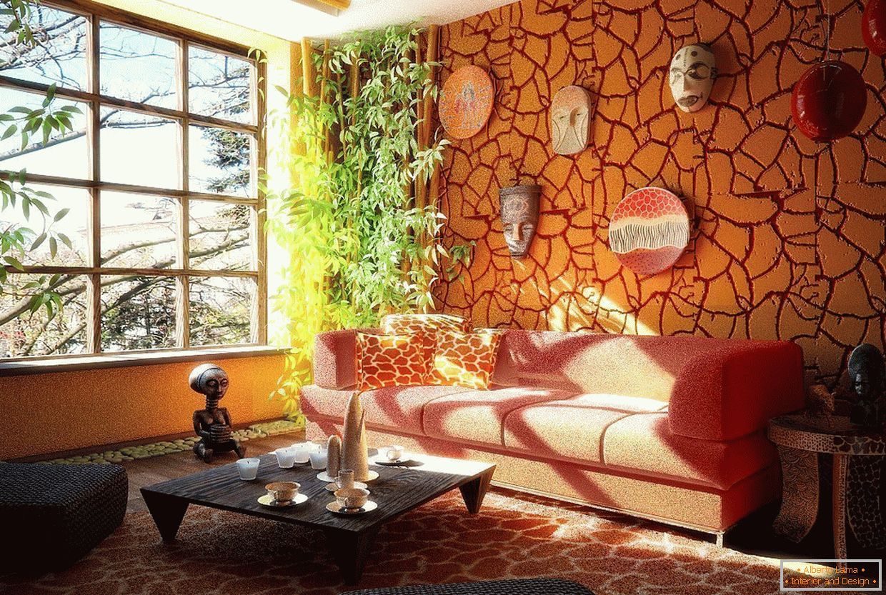 Narancssárga díszítő vakolat в дизайне гостиной