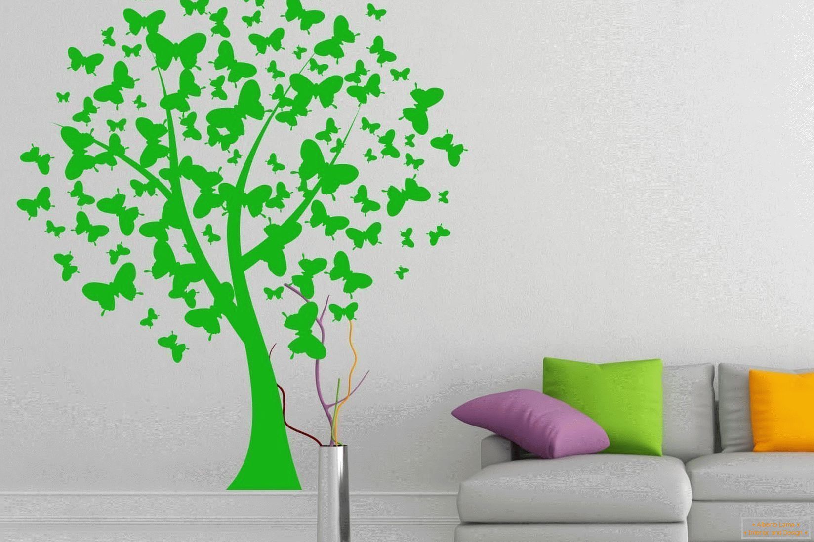 Zöld fa egy fehér falon