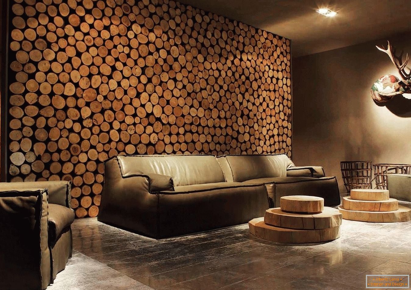 Fa fából készült spilák a nappali falak díszítéséhez