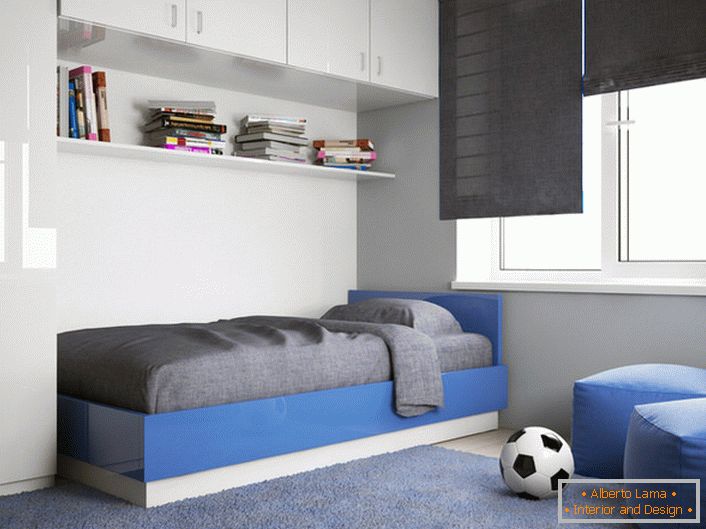 A tizenéves fiú gyermekszobája a minimalizmus követelményeinek megfelelően készült. 