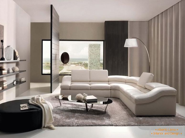 Puha, kényelmes, modern stílusú kanapé tökéletesen illeszkedik a stúdió lakásába. 