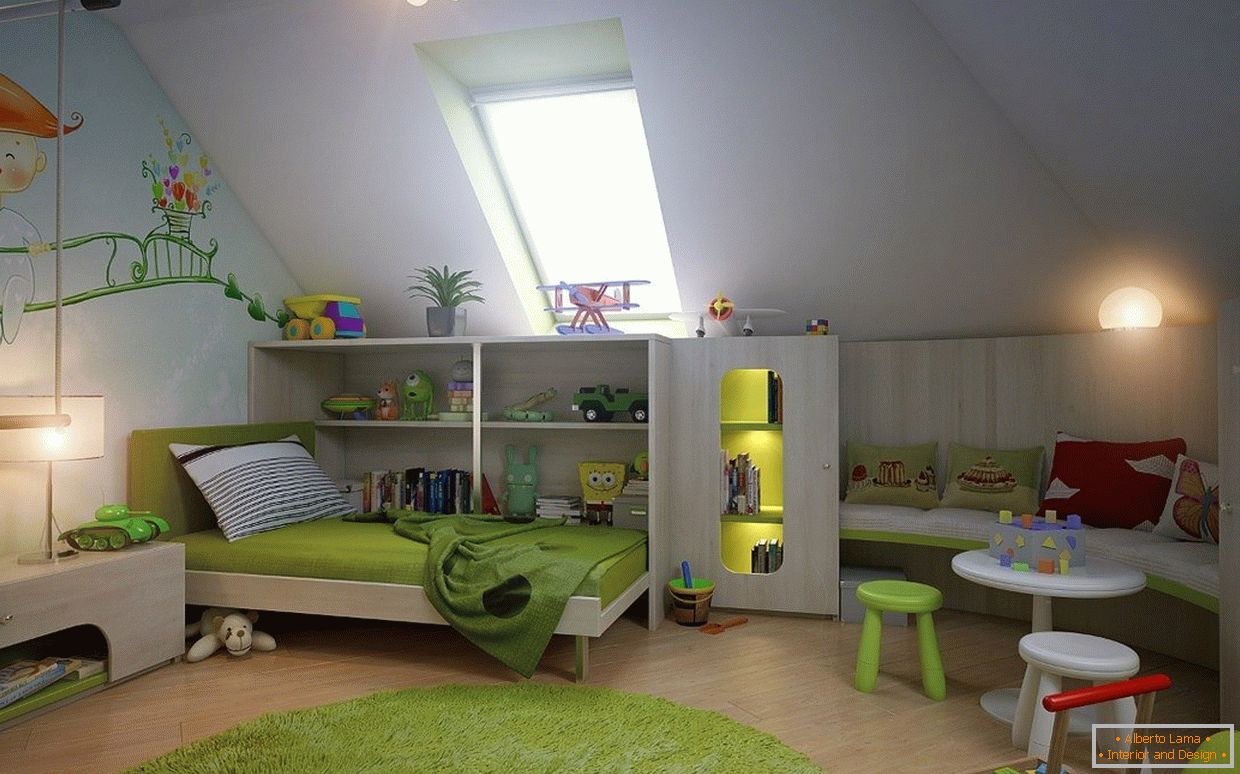 Gyermekszoba egy magánház padlásán