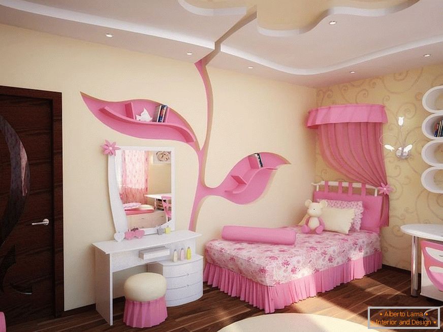 Sárga-rózsaszín hálószoba egy lánynak