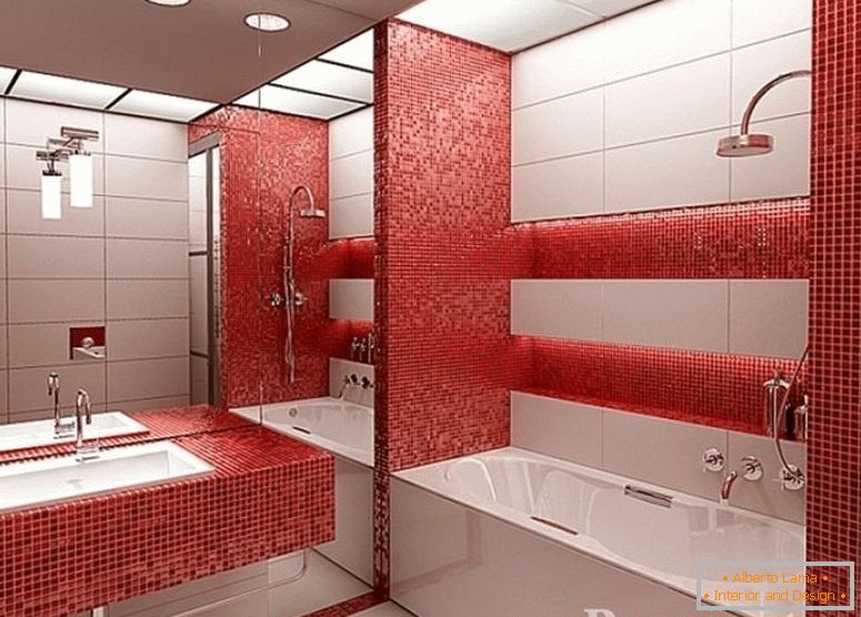 Vörös mozaik a fürdőszobában