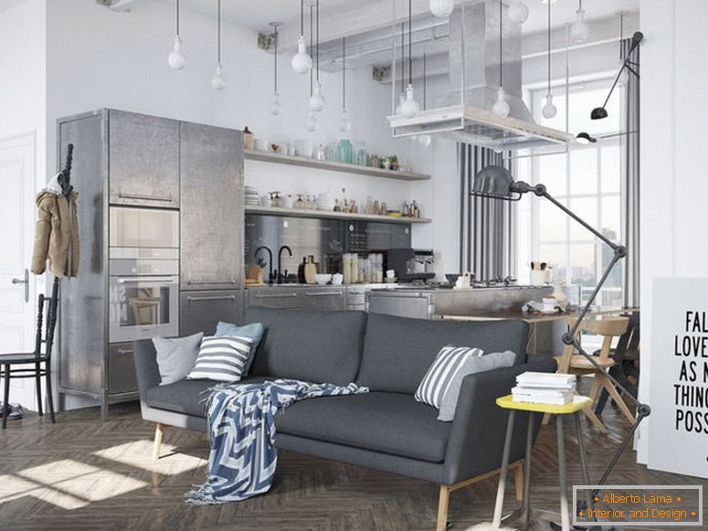 Skandináv-design-a belső kétszobás lakásban