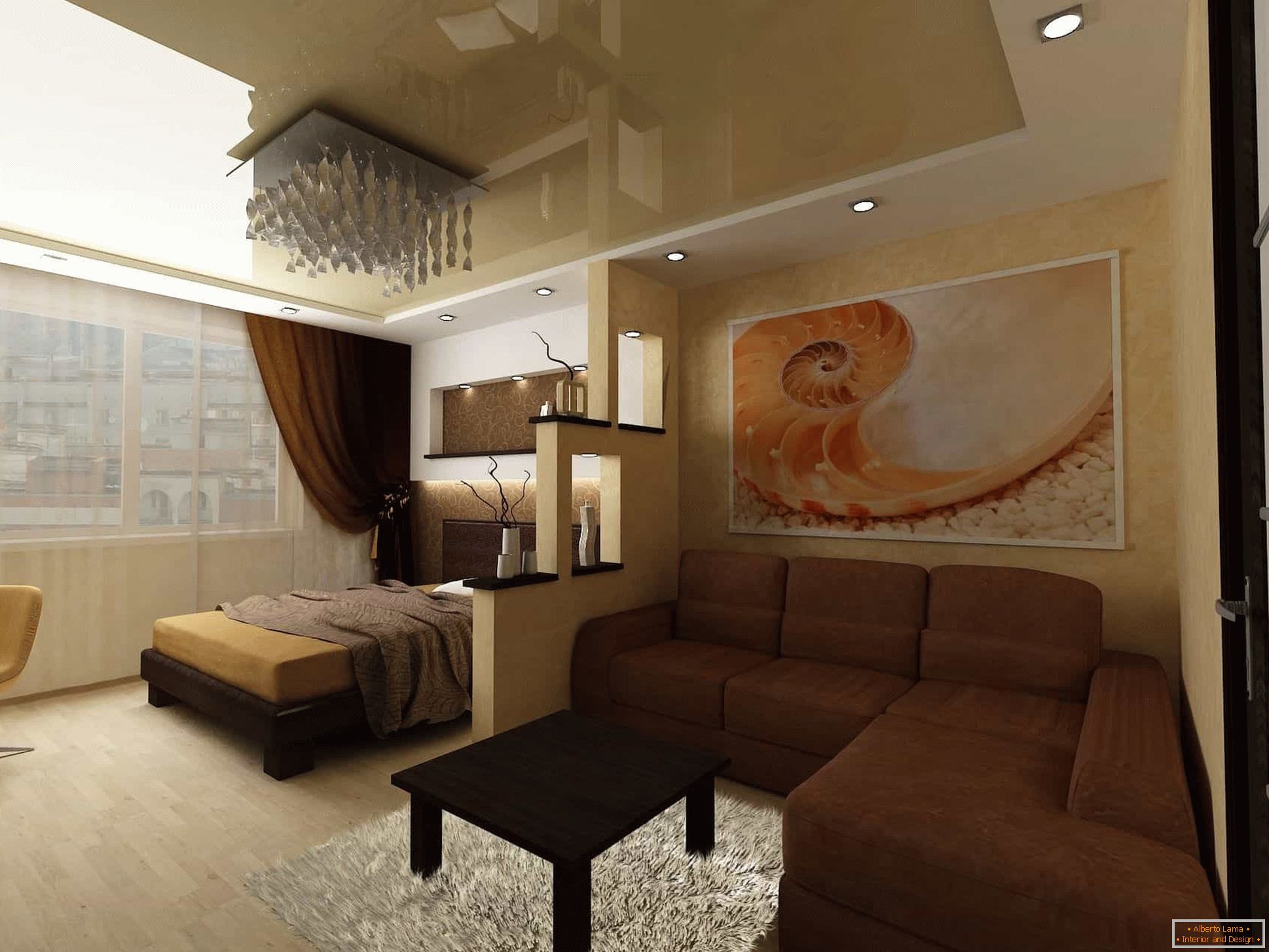 Nappali tervezés 18 кв. м. совмещенная со спальней