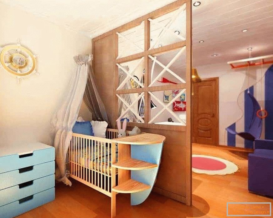 Faoszlop a nappali és a gyermekszobában egy szobában