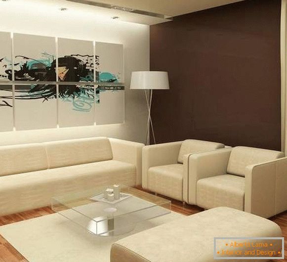 Modern nappali kialakítása egy magánházban fehér kárpitozott bútorokkal