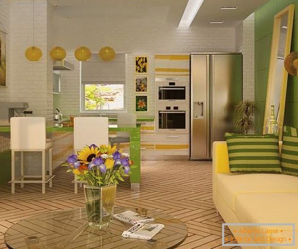 A nappali konyhájának kialakítása egy privát házban modern stílusban - 2017-es elképzelések