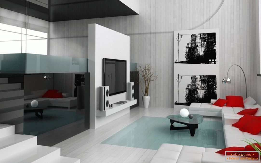 Világos padló a nappaliban minimalista stílusban