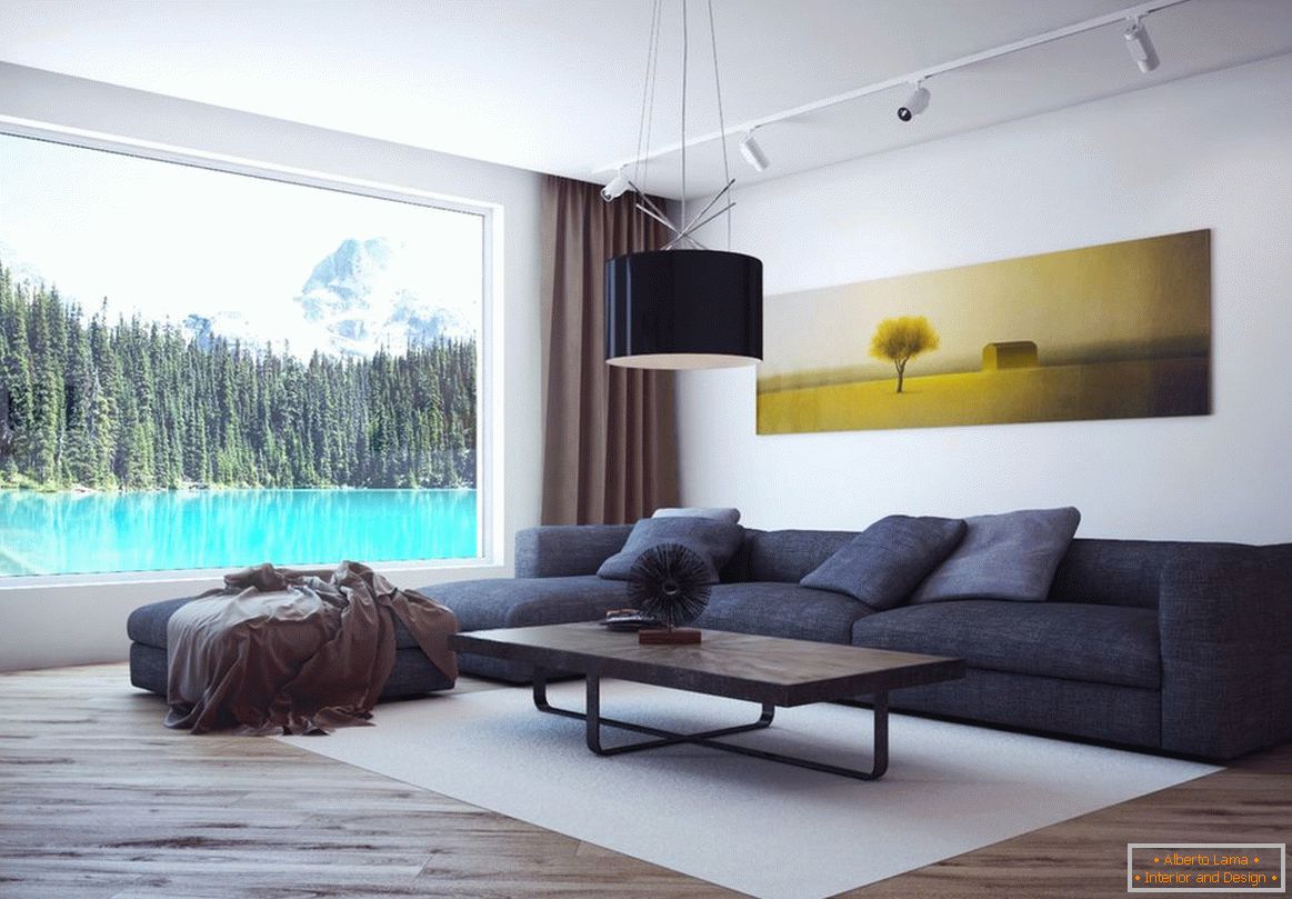Fehér falak a nappaliban a minimalizmus stílusában