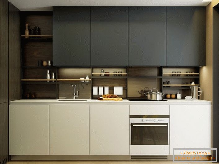 A modern, 9 négyzetméteres konyhafelület elegáns kialakítása.