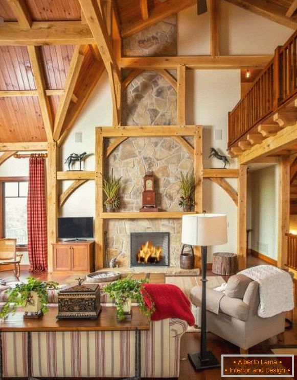A ház belső kialakítása a fából - a nappali fényképe