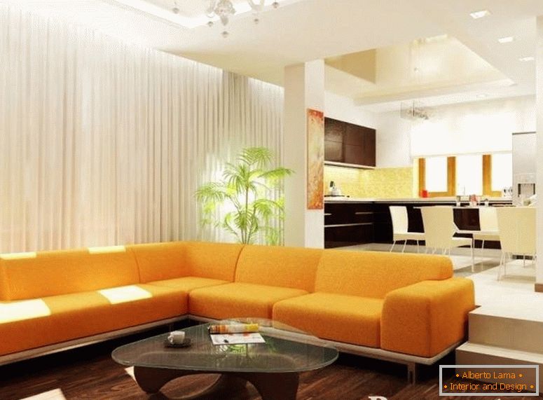 Narancssárga sarok kanapé a belső térben